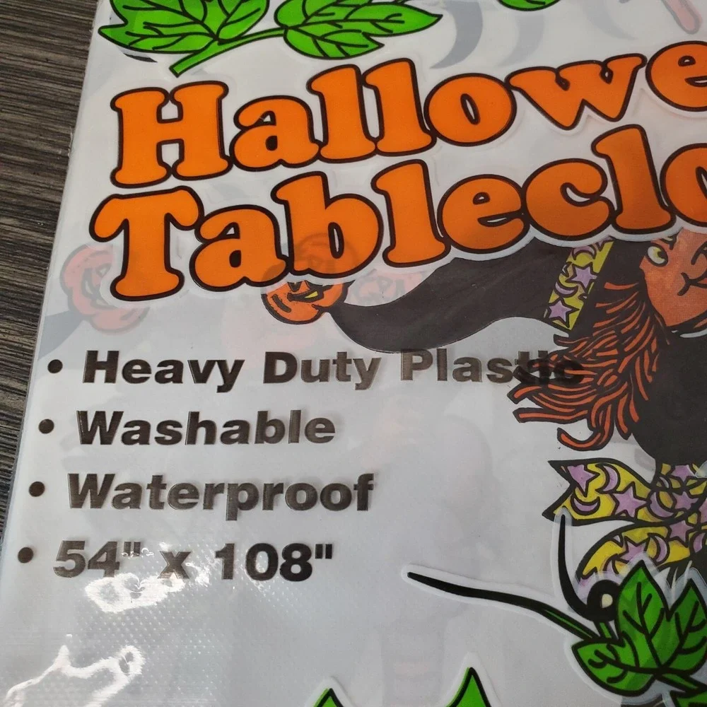 TWO Vintage Plastic Witch On A Broomstick Rectangular Table Cloths 54